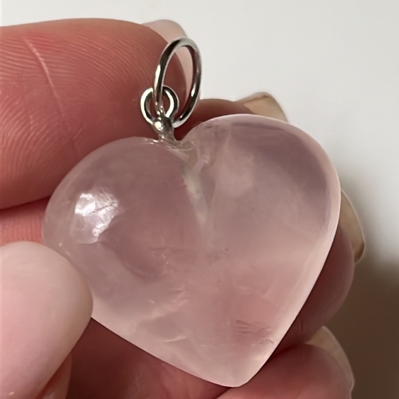 Rose Quartz Crystal Sterling Silver Heart Pendant - Picture 1 of 7